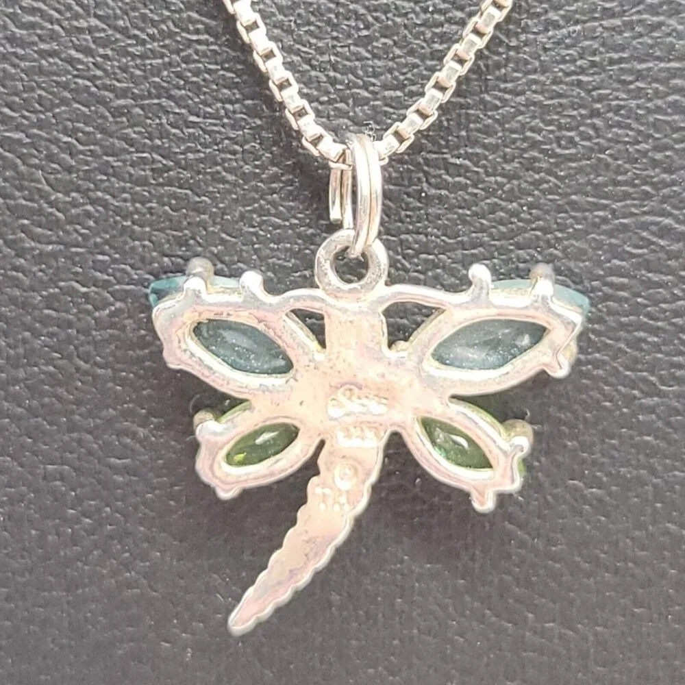 Swarovski Crystal Dragonfly Pendant Necklace 925 Sterling Silver 18" Chain Blue - Picture 9 of 10